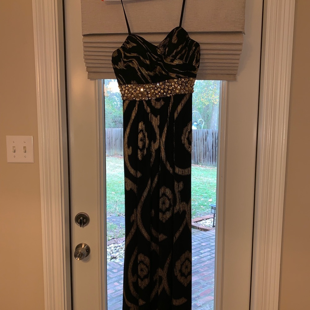 Strapless Black & Gold Formal Dress Size 6